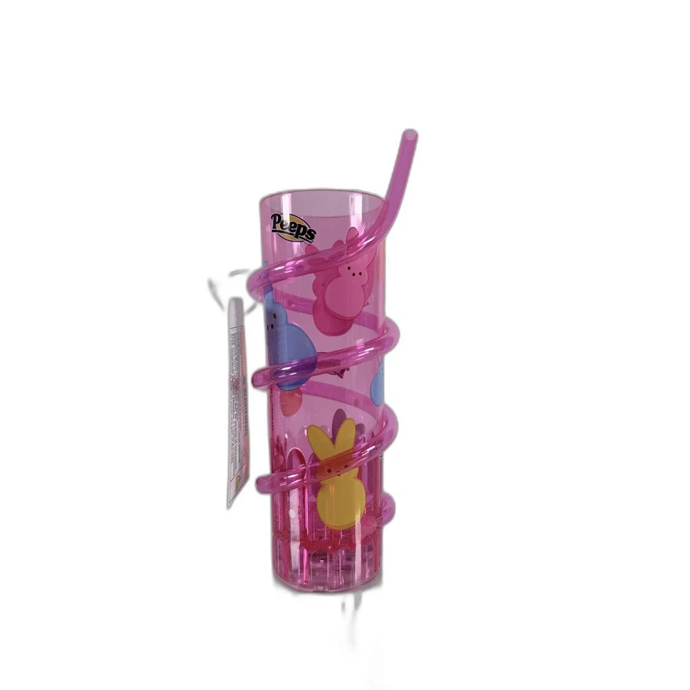 NEW Kids Peeps Cup With Straw Light Up Activated Push‎ Button Pink Bunnies Glows